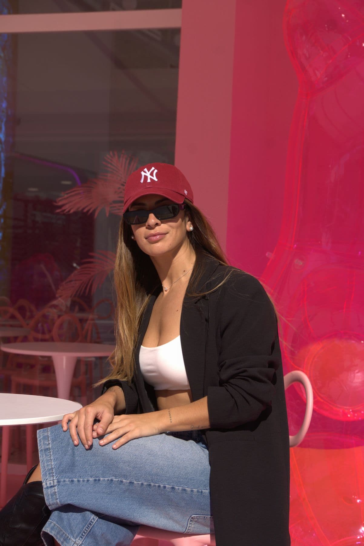 Daytime editorial, pink wall
